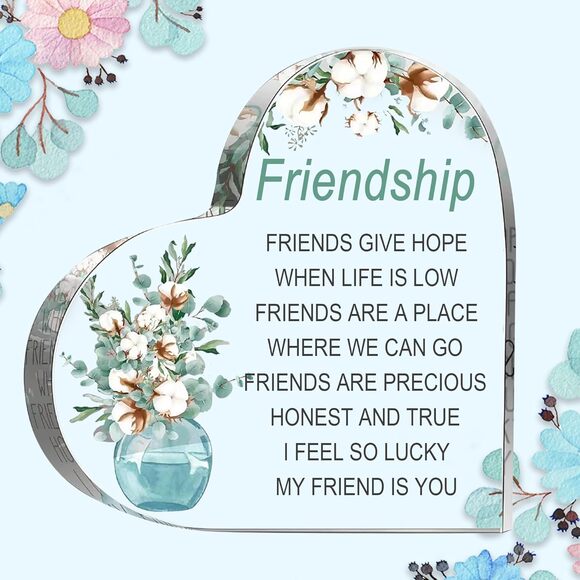 Heart Friendship Acrylic Gift Keepsake for Best Friend Birthday Decor 3.9" - Picture 2 of 6